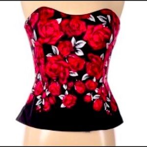 Black and Red Floral Corset Top
